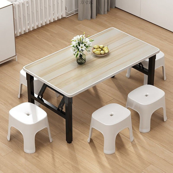 モダンミニマリストMDF＆カーボンスチール長方形ダイニングテーブル、4/6席用折りたたみデザイン 