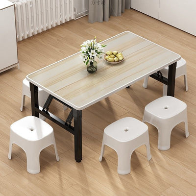 モダンミニマリストMDF＆カーボンスチール長方形ダイニングテーブル、4/6席用折りたたみデザイン 