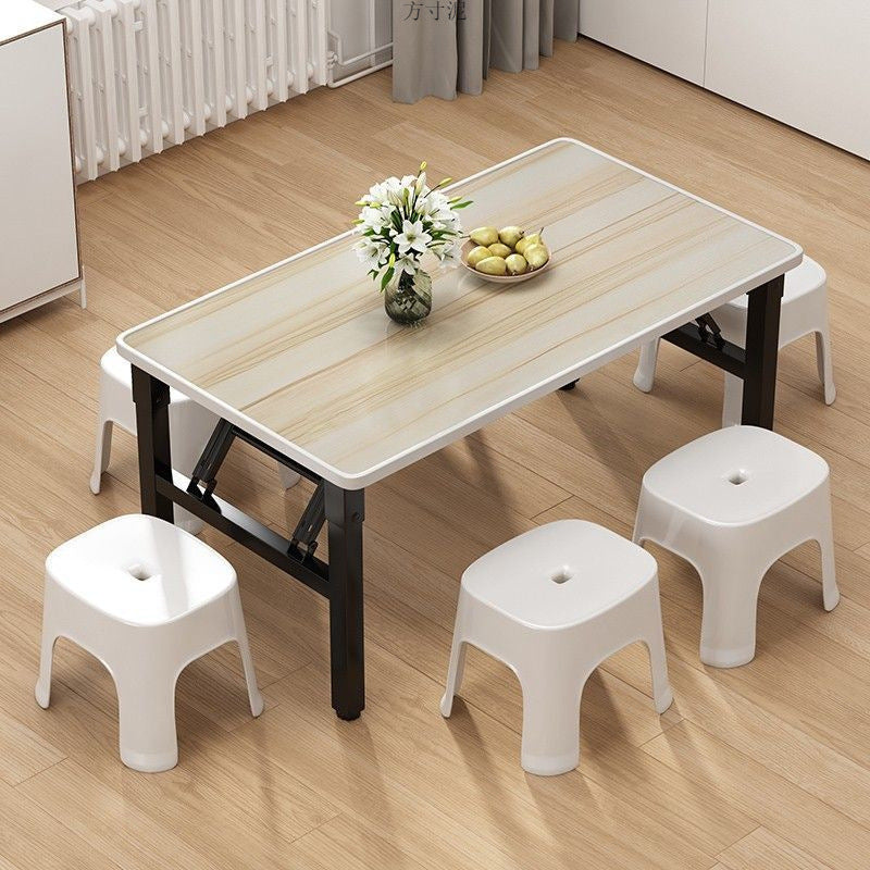 モダンミニマリストMDF＆カーボンスチール長方形ダイニングテーブル、4/6席用折りたたみデザイン 