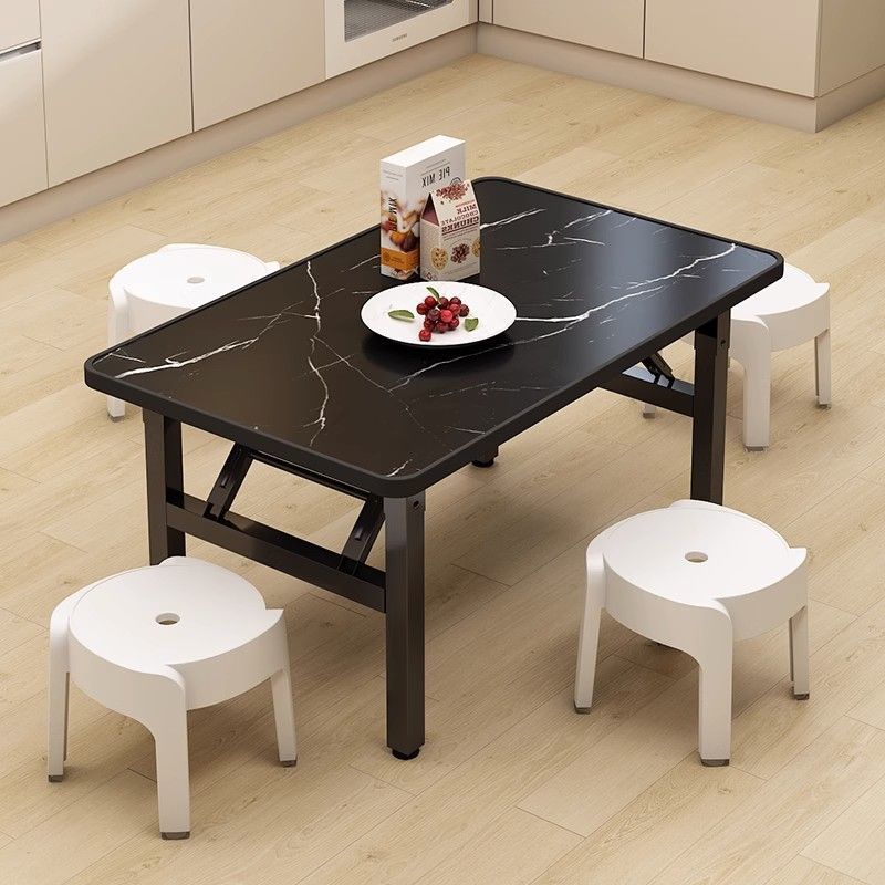 モダンミニマリストMDF＆カーボンスチール長方形ダイニングテーブル、4/6席用折りたたみデザイン 