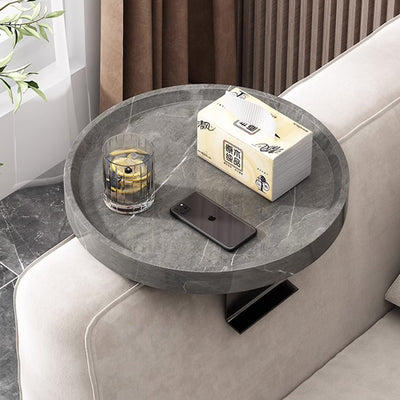 Moderner minimalistischer MDF- und Eisen-Rundtisch mit 1-Ablage für das Wohnzimmer 