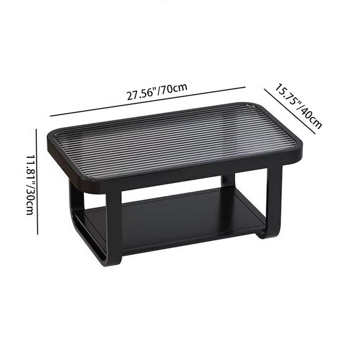 Moderner minimalistischer niedriger rechteckiger Couchtisch aus Glas und Karbonstahl mit 2-stufigem Design für das Wohnzimmer 