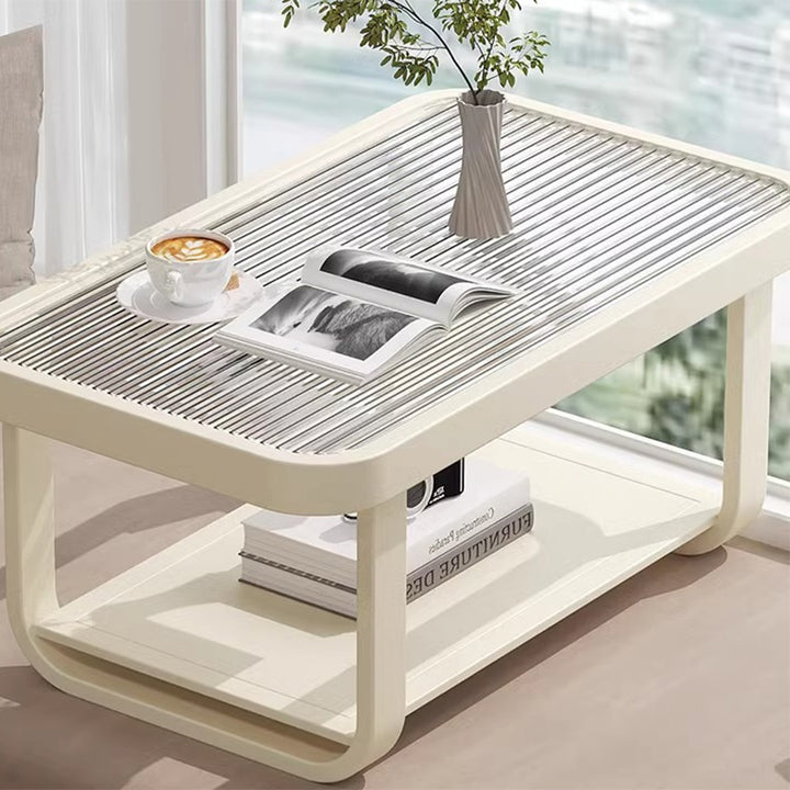 Moderner minimalistischer niedriger rechteckiger Couchtisch aus Glas und Karbonstahl mit 2-stufigem Design für das Wohnzimmer 