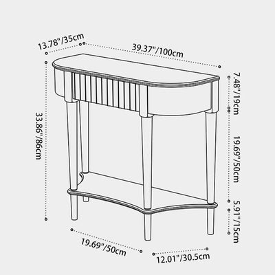 Contemporary Scandinavian Cherry Wood Semi-Circular Wavy Drawer Console Table With 2-Tier Storage For Entryway
