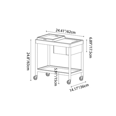Zeitgenössischer nordischer Kirschholz-Eichen-Glas-Rechteckwagen Beistelltisch mit 2-stufigem Stauraum für Wohnzimmer und Schlafzimmer 