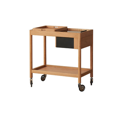 Zeitgenössischer nordischer Kirschholz-Eichen-Glas-Rechteckwagen Beistelltisch mit 2-stufigem Stauraum für Wohnzimmer und Schlafzimmer 