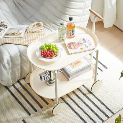 Zeitgenössischer skandinavischer ABS Eisen Holz Ovaler Wagen Beweglicher Beistelltisch mit 2-stufigem Stauraum für Wohnzimmer und Schlafzimmer 