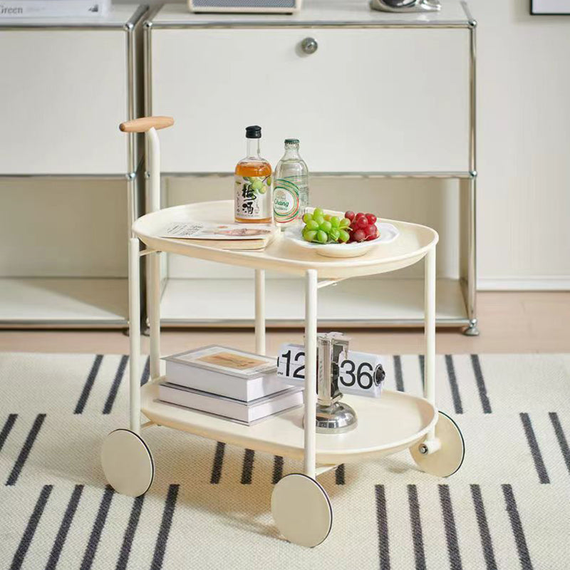 Zeitgenössischer skandinavischer ABS Eisen Holz Ovaler Wagen Beweglicher Beistelltisch mit 2-stufigem Stauraum für Wohnzimmer und Schlafzimmer 