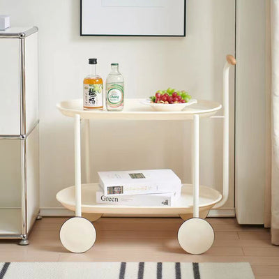 Zeitgenössischer skandinavischer ABS Eisen Holz Ovaler Wagen Beweglicher Beistelltisch mit 2-stufigem Stauraum für Wohnzimmer und Schlafzimmer 