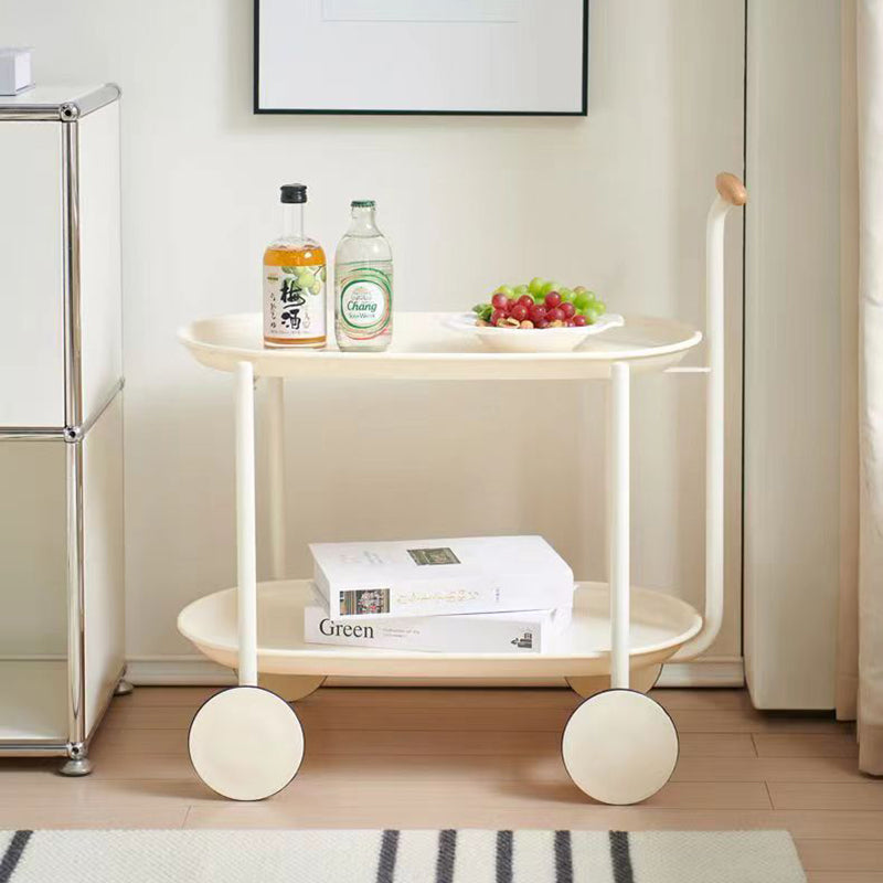 Zeitgenössischer skandinavischer ABS Eisen Holz Ovaler Wagen Beweglicher Beistelltisch mit 2-stufigem Stauraum für Wohnzimmer und Schlafzimmer 