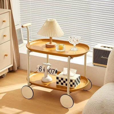 Zeitgenössischer skandinavischer ABS Eisen Holz Ovaler Wagen Beweglicher Beistelltisch mit 2-stufigem Stauraum für Wohnzimmer und Schlafzimmer 