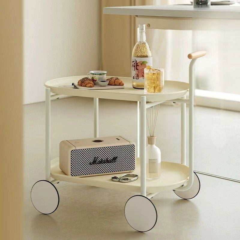 Zeitgenössischer skandinavischer ABS Eisen Holz Ovaler Wagen Beweglicher Beistelltisch mit 2-stufigem Stauraum für Wohnzimmer und Schlafzimmer 