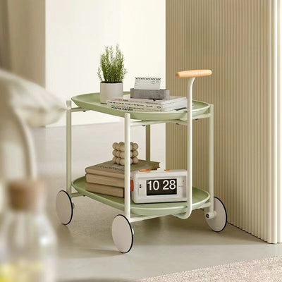 Zeitgenössischer skandinavischer ABS Eisen Holz Ovaler Wagen Beweglicher Beistelltisch mit 2-stufigem Stauraum für Wohnzimmer und Schlafzimmer 