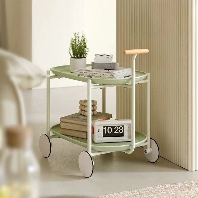 Zeitgenössischer skandinavischer ABS Eisen Holz Ovaler Wagen Beweglicher Beistelltisch mit 2-stufigem Stauraum für Wohnzimmer und Schlafzimmer 