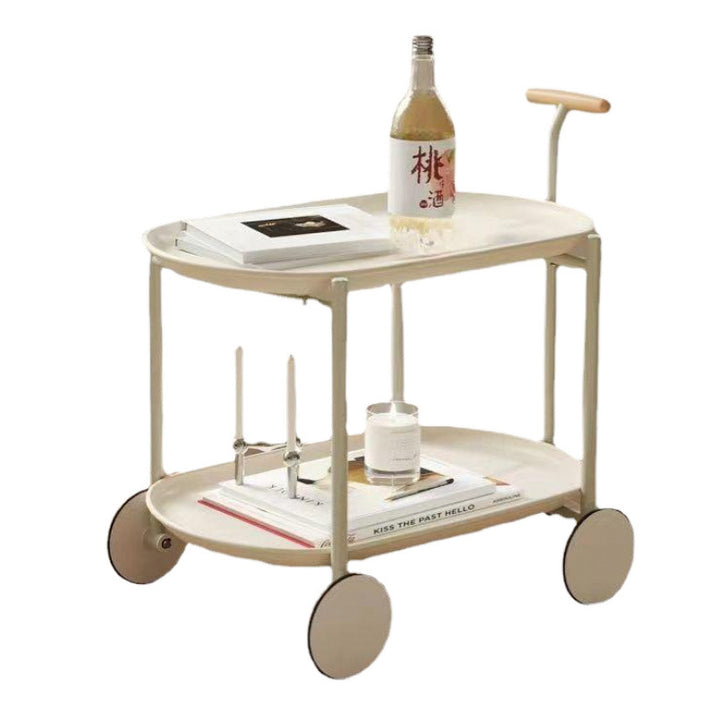 Zeitgenössischer skandinavischer ABS Eisen Holz Ovaler Wagen Beweglicher Beistelltisch mit 2-stufigem Stauraum für Wohnzimmer und Schlafzimmer 