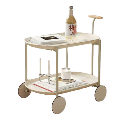 Zeitgenössischer skandinavischer ABS Eisen Holz Ovaler Wagen Beweglicher Beistelltisch mit 2-stufigem Stauraum für Wohnzimmer und Schlafzimmer 
