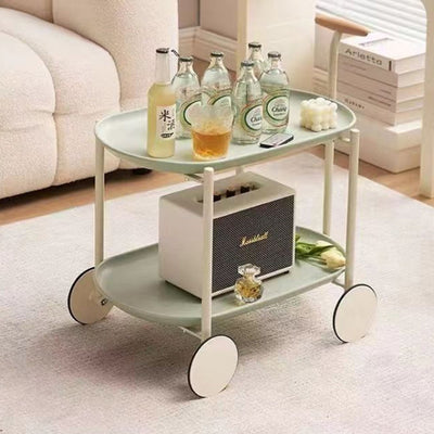 Zeitgenössischer skandinavischer ABS Eisen Holz Ovaler Wagen Beweglicher Beistelltisch mit 2-stufigem Stauraum für Wohnzimmer und Schlafzimmer 
