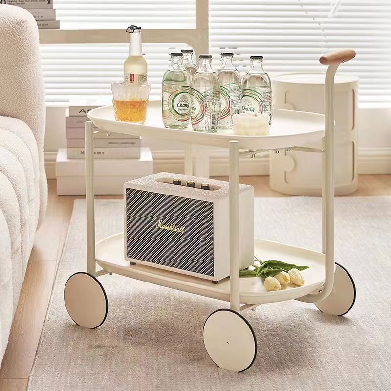 Zeitgenössischer skandinavischer ABS Eisen Holz Ovaler Wagen Beweglicher Beistelltisch mit 2-stufigem Stauraum für Wohnzimmer und Schlafzimmer 
