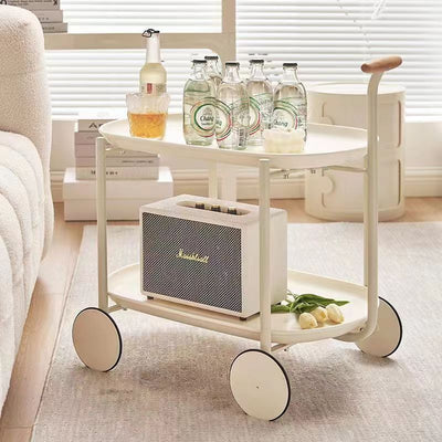 Zeitgenössischer skandinavischer ABS Eisen Holz Ovaler Wagen Beweglicher Beistelltisch mit 2-stufigem Stauraum für Wohnzimmer und Schlafzimmer 