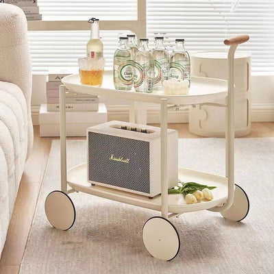 Zeitgenössischer skandinavischer ABS Eisen Holz Ovaler Wagen Beweglicher Beistelltisch mit 2-stufigem Stauraum für Wohnzimmer und Schlafzimmer 