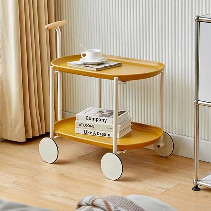 Zeitgenössischer skandinavischer ABS Eisen Holz Ovaler Wagen Beweglicher Beistelltisch mit 2-stufigem Stauraum für Wohnzimmer und Schlafzimmer 
