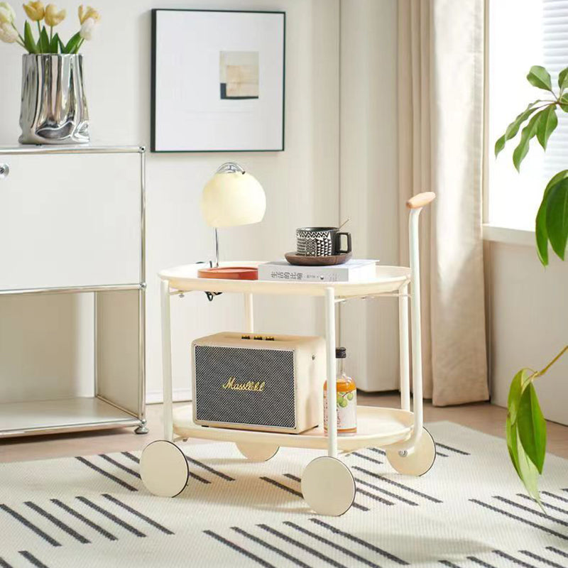 Zeitgenössischer skandinavischer ABS Eisen Holz Ovaler Wagen Beweglicher Beistelltisch mit 2-stufigem Stauraum für Wohnzimmer und Schlafzimmer 