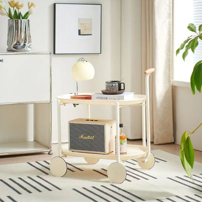 Zeitgenössischer skandinavischer ABS Eisen Holz Ovaler Wagen Beweglicher Beistelltisch mit 2-stufigem Stauraum für Wohnzimmer und Schlafzimmer 