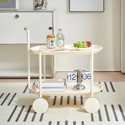 Zeitgenössischer skandinavischer ABS Eisen Holz Ovaler Wagen Beweglicher Beistelltisch mit 2-stufigem Stauraum für Wohnzimmer und Schlafzimmer 