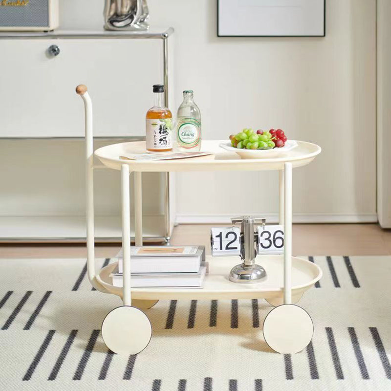 Zeitgenössischer skandinavischer ABS Eisen Holz Ovaler Wagen Beweglicher Beistelltisch mit 2-stufigem Stauraum für Wohnzimmer und Schlafzimmer 