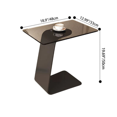 Moderner minimalistischer Beistelltisch aus gehärtetem Glas und Kohlenstoffstahl in rechteckiger C-Form mit 2-stufigem Design für Wohnzimmer und Schlafzimmer 