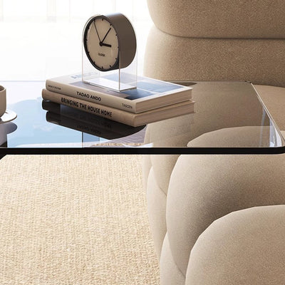 Moderner minimalistischer Beistelltisch aus gehärtetem Glas und Kohlenstoffstahl in rechteckiger C-Form mit 2-stufigem Design für Wohnzimmer und Schlafzimmer 