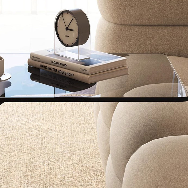 Moderner minimalistischer Beistelltisch aus gehärtetem Glas und Kohlenstoffstahl in rechteckiger C-Form mit 2-stufigem Design für Wohnzimmer und Schlafzimmer 