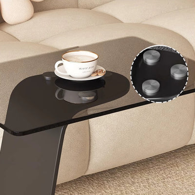Moderner minimalistischer Beistelltisch aus gehärtetem Glas und Kohlenstoffstahl in rechteckiger C-Form mit 2-stufigem Design für Wohnzimmer und Schlafzimmer 