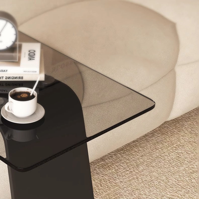 Modern Minimalist Tempered Glass &amp; Carbon Steel Rectangular C-Shaped End Table With 2-Tier Design For Living Room And Bedroom
