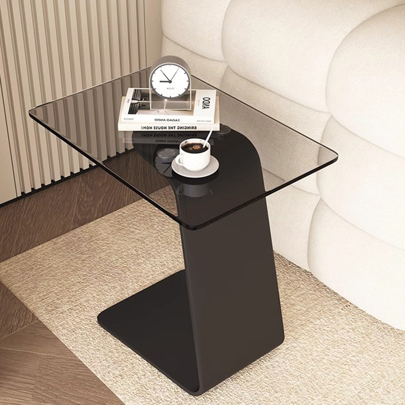 Moderner minimalistischer Beistelltisch aus gehärtetem Glas und Kohlenstoffstahl in rechteckiger C-Form mit 2-stufigem Design für Wohnzimmer und Schlafzimmer 