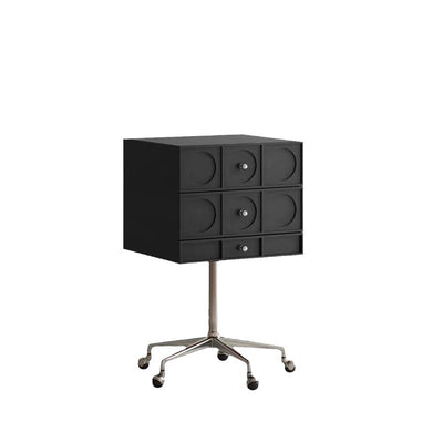 Mesita de noche cuadrada elevable contemporánea de madera retro y acero inoxidable con 3 cajones y ruedas giratorias para dormitorio o sala de estar 