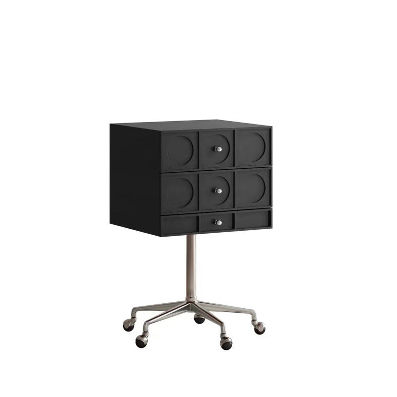 Mesita de noche cuadrada elevable contemporánea de madera retro y acero inoxidable con 3 cajones y ruedas giratorias para dormitorio o sala de estar 
