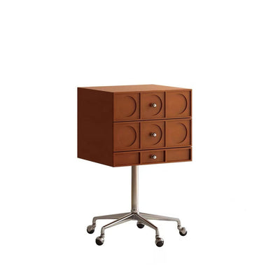 Mesita de noche cuadrada elevable contemporánea de madera retro y acero inoxidable con 3 cajones y ruedas giratorias para dormitorio o sala de estar 