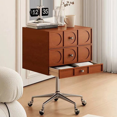 Mesita de noche cuadrada elevable contemporánea de madera retro y acero inoxidable con 3 cajones y ruedas giratorias para dormitorio o sala de estar 