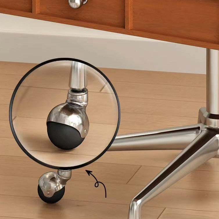 Mesita de noche cuadrada elevable contemporánea de madera retro y acero inoxidable con 3 cajones y ruedas giratorias para dormitorio o sala de estar 