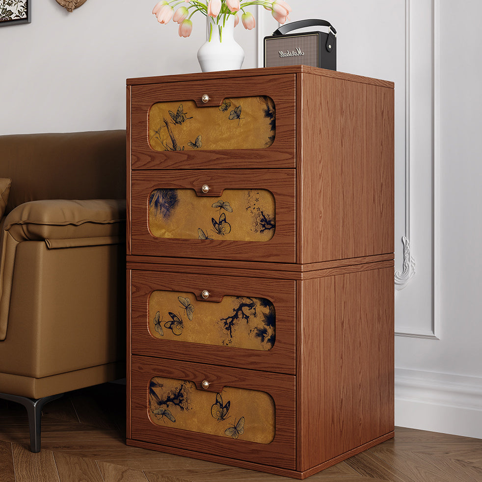 Table de chevet rectangulaire en bois massif chinois traditionnel et soie avec papillon, avec 2 tiroirs pour chambre ou salon 