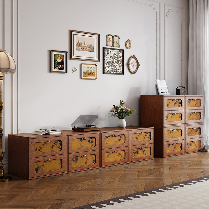 Table de chevet rectangulaire en bois massif chinois traditionnel et soie avec papillon, avec 2 tiroirs pour chambre ou salon 