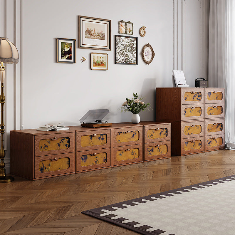 Table de chevet rectangulaire en bois massif chinois traditionnel et soie avec papillon, avec 2 tiroirs pour chambre ou salon 