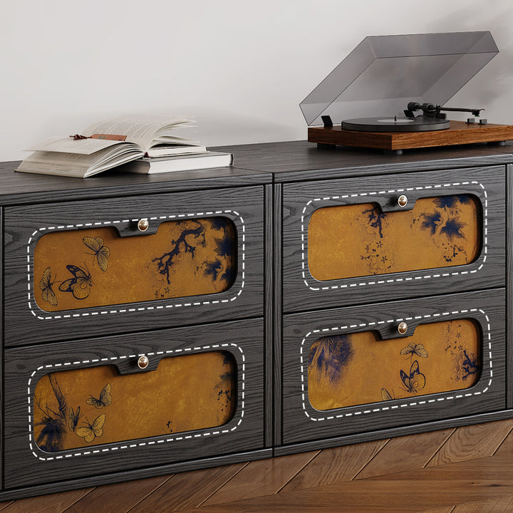 Table de chevet rectangulaire en bois massif chinois traditionnel et soie avec papillon, avec 2 tiroirs pour chambre ou salon 