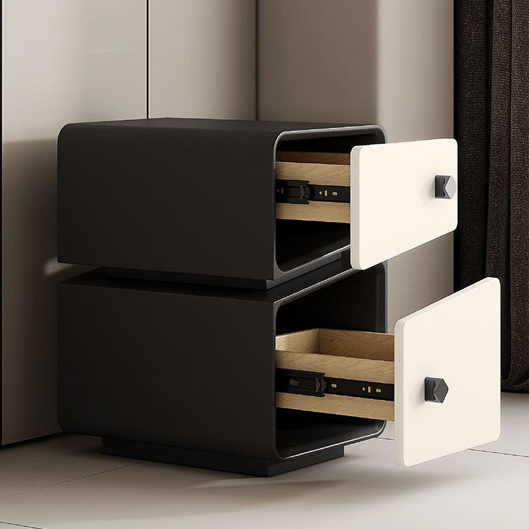 Table de chevet rectangulaire à coupe fendue, en bois massif, contreplaqué et cuir microfibre, style minimaliste moderne, avec 2 tiroirs pour chambre à coucher 