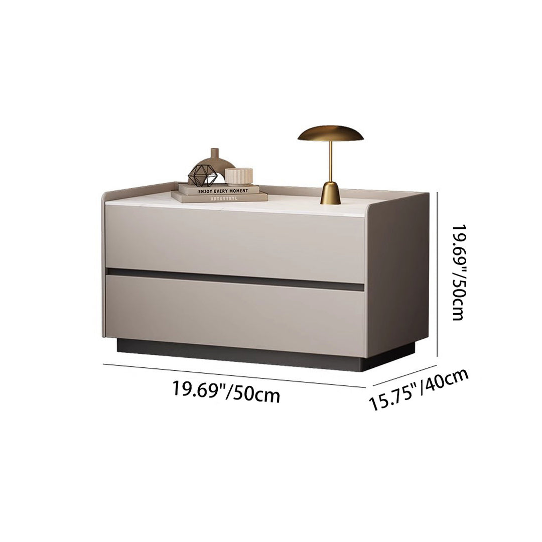 Modern Minimalist Slab Solid Wood &amp; Microfiber Leather Rectangular Nightstand With 2 Drawers For Bedroom