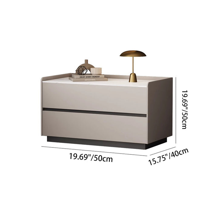 Modern Minimalist Slab Solid Wood &amp; Microfiber Leather Rectangular Nightstand With 2 Drawers For Bedroom