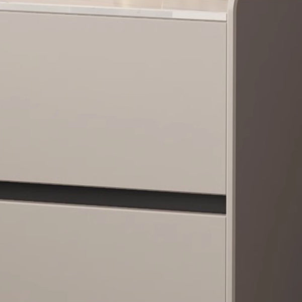 Modern Minimalist Slab Solid Wood &amp; Microfiber Leather Rectangular Nightstand With 2 Drawers For Bedroom