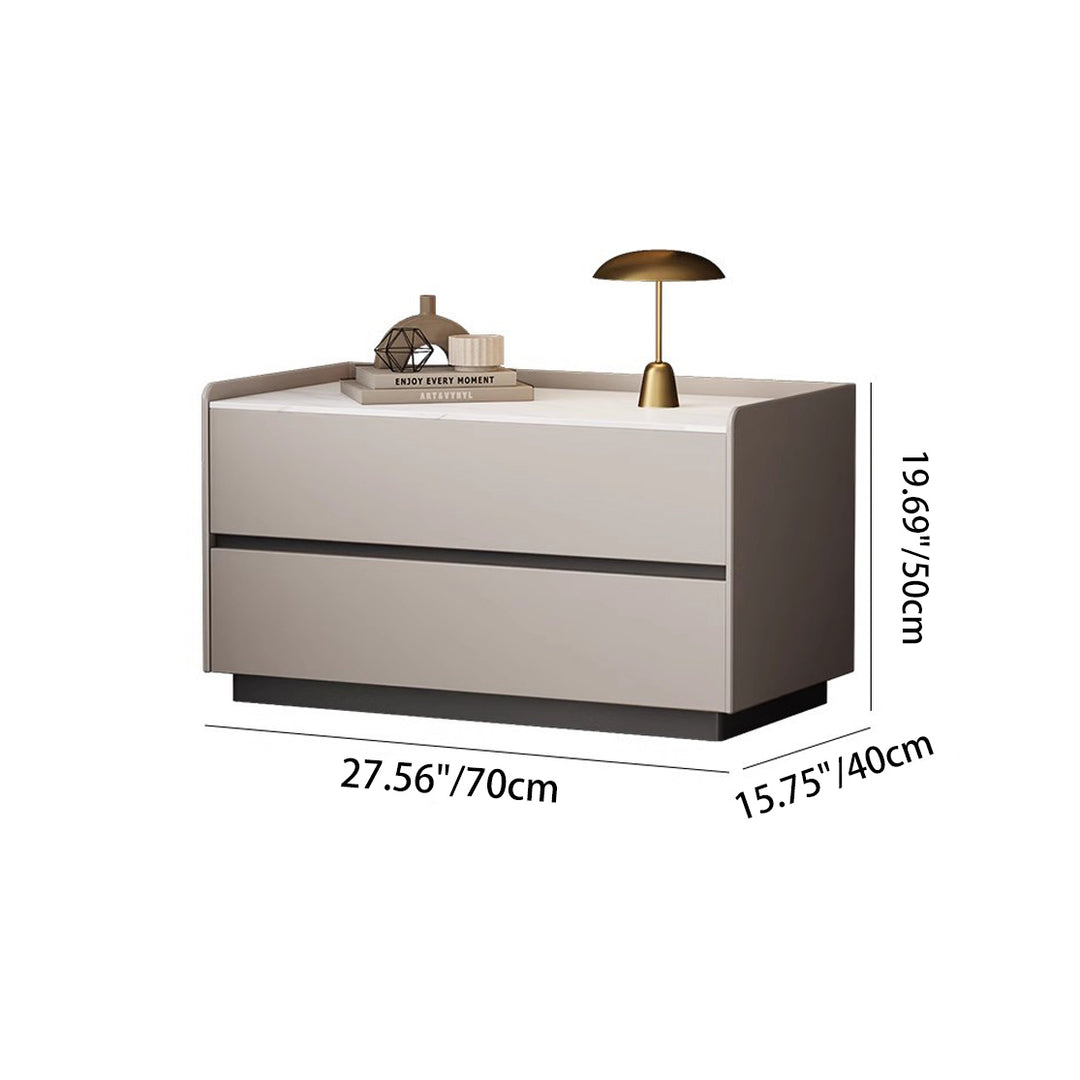 Modern Minimalist Slab Solid Wood &amp; Microfiber Leather Rectangular Nightstand With 2 Drawers For Bedroom