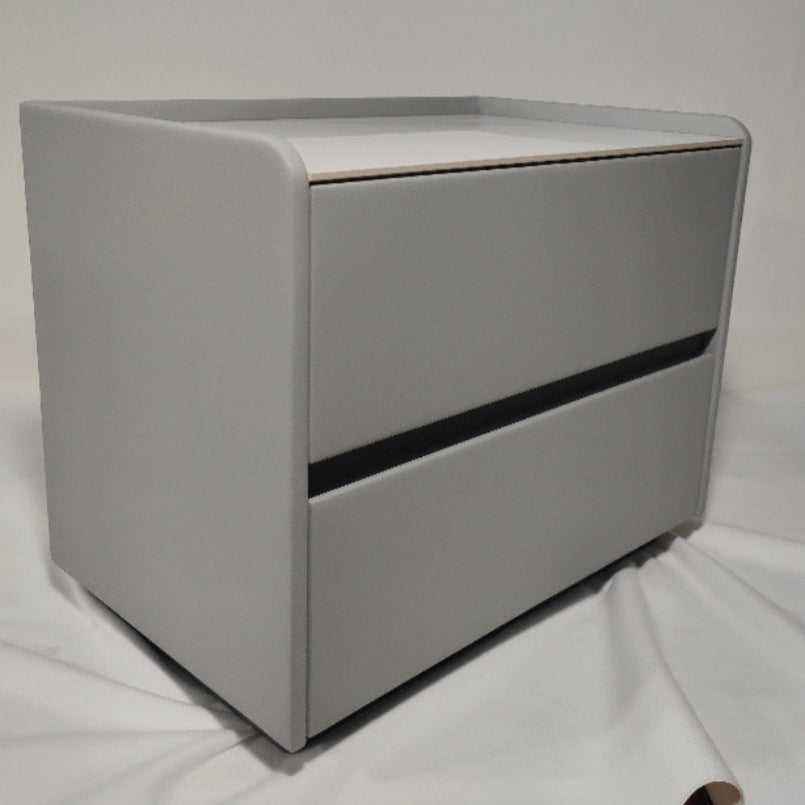 Modern Minimalist Slab Solid Wood &amp; Microfiber Leather Rectangular Nightstand With 2 Drawers For Bedroom